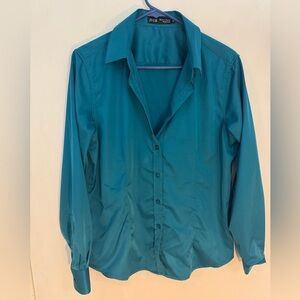 Medium Teal Button-Up Women's Top business work shirt blouse
